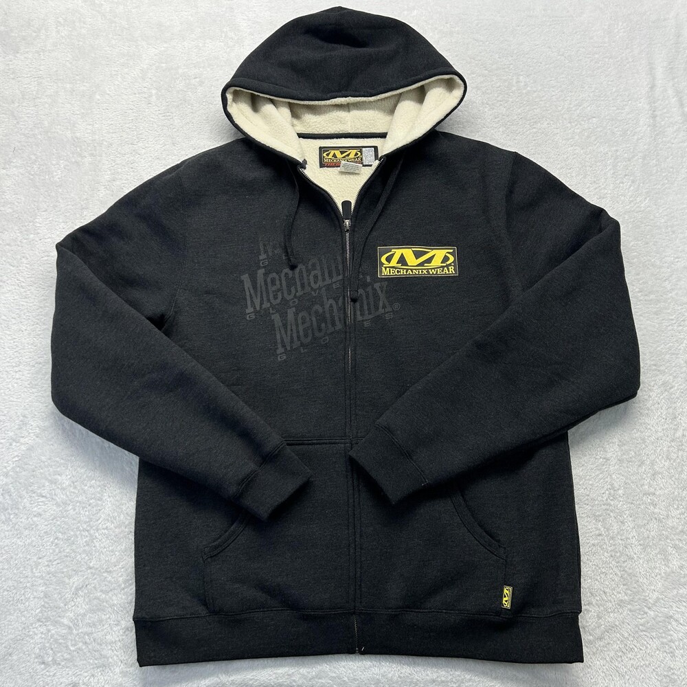 Mechanix Wear Hoodie Mens L Gray Full Zip Fleece Sherpa Lined Heavyweight Logo